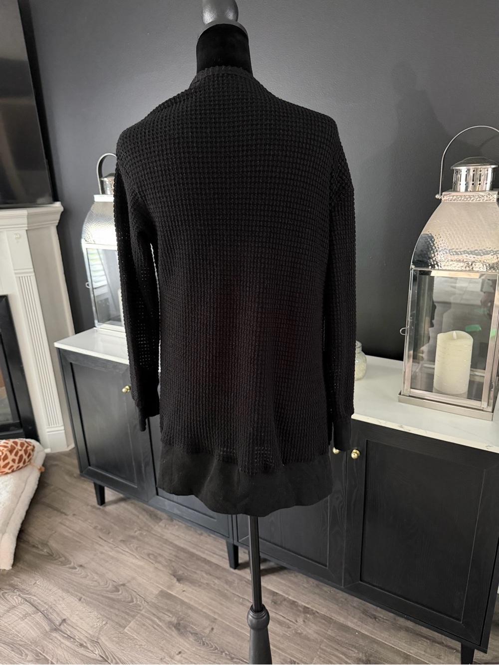 Black Waffle Knit Open Front Cardigan Sweater Size Small - Picture 4 of 6